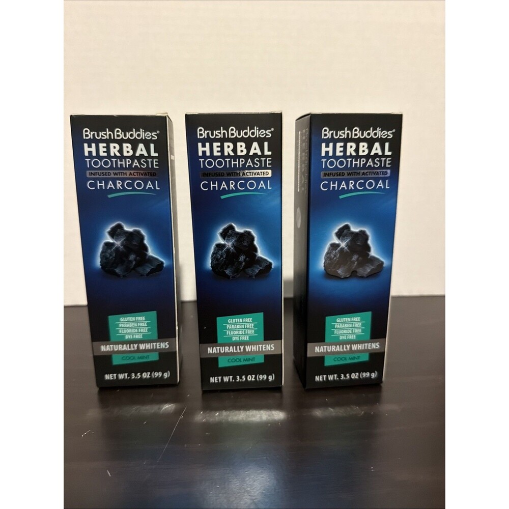 Brush Buddies Herbal Toothpaste 3.5oz Activated Charcoal Cool Mint 3 pack